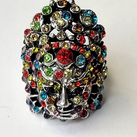 Egyptian Face Crystal Ring Stretch Colorful Ring Rainbow Crystal Adjustable Ring - Picture 9 of 11